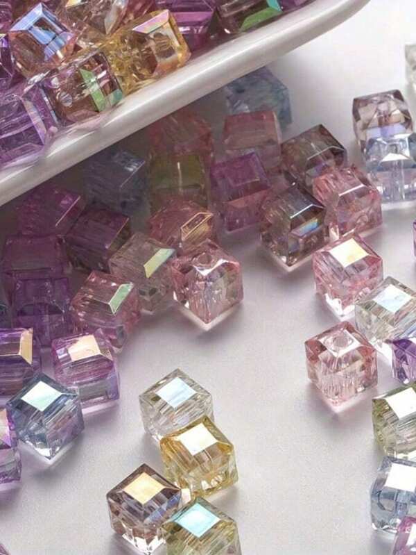50pcs 8mm Colorful Cube Beads, For Making Jewelry, Beaded Bracelets, Necklaces, Decorative Materials, Suitable For Beginner Theme