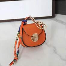 Elegant Mini Saddle Bag Keychain, Available In 3 Styles, Paired With High Quality Scarves - Stylish Versatile, Lightweight Faux Leather Coin Purse, Gold Buckle, Zipper, Fade Resistant - The Perfect Chic Gift Scarf Color May Vary