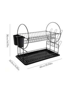 1PC Heavy Upgraded Version Of The Kitchen Dish Drain Rack Double-Layer Countertop Dish Rack With Removable Cutlery Tube Household Cutlery Rack Rust-Proof Thickened Stainless Steel Space-Saving Countertop Storage Artifact - Black - View 12