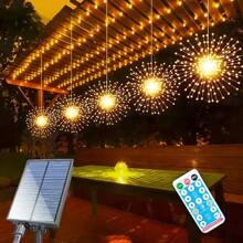 4 Pieces/Set, Hanging Solar Fireworks, Star-Burning Lights, Copper Wire Outdoor, 8-Mode Remote Control Fairy Decorative Light, Eaves Garden Tree Christmas Decorative Light (Warm White-Solar Power Supply With Remote Control Multiple Modes Gifts Birthday Graduation