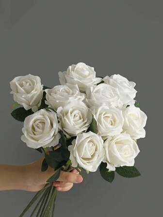 1/3 Pezzi di rose artificiali con steli, rose in schiuma avorio, aspetto realistico, adatte per bouquet da sposa fai-da-te, bouquet di fidanzamento, bouquet da sposa, decorazioni per la casa, decorazioni per feste e composizioni floreali da tavolo, San Valentino