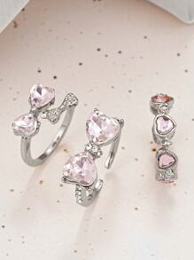 Juego de 3 anillos decorativos con estilo Y2K para niñas con mariposa, corazón y decoración de rhinestones - Perfecto para citas, fiestas, regalos del Día de San Valentín o uso diario
