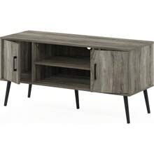 Meuble TV de style milieu de siècle avec pieds en bois pour téléviseurs jusqu'à 50 pouces, deux armoires, conception technique, deux armoires