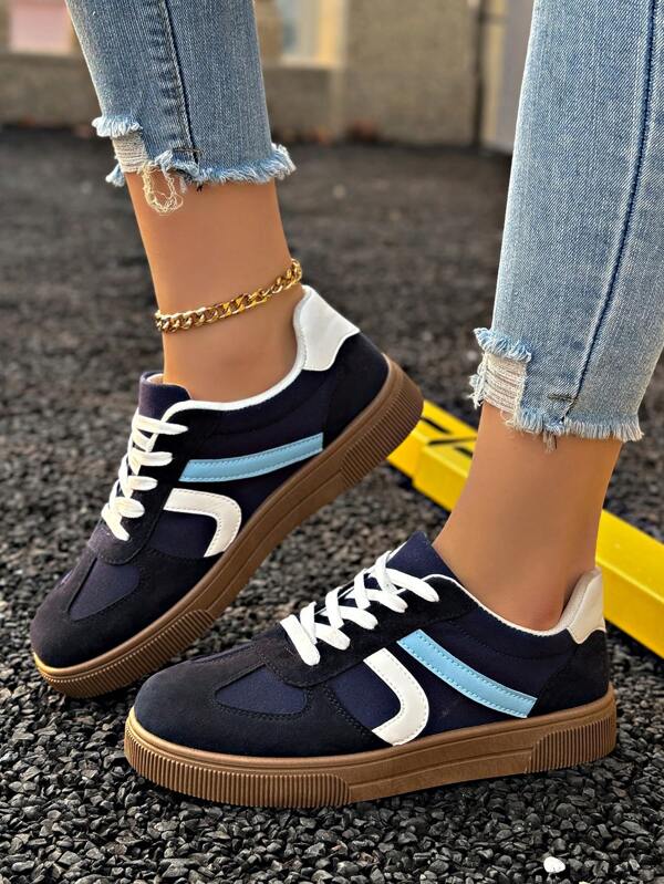 Women's Modern Casual Sports Shoes, Colorblock Patchwork Geometric Pattern Design, Contrast Color, Classic Retro Sneakers, Sporty College Style, Vacation Teen Vibe, Versatile Chunky Sneakers, Chunky Sneaker, EU/US Runway Look, Running Trainers