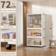 5/4/3/2/1 Layer Foldable Wardrobe, Free Installation Folding Clothes Storage Cabinet, With Wheels, Multiple Layers, Double Door, Magnetic Closure - Transparent - View 34
