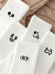 [20 piezas/10 piezas/1 par] Calcetines blancos con expresiones lindas para niños grandes y adolescentes, calcetines gruesos de crew que absorben la humedad, calcetines deportivos cálidos para todas las temporadas, adecuados para primavera, verano, otoño e invierno. Regalos para niñas, regalos para niños, regalos para mamá, regalos para papá, ropa de invierno para niñas, ropa de invierno para niños, regalos navideños, estilos aleatorios