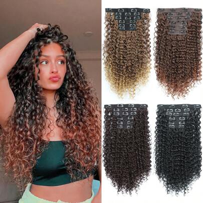 26 英寸卷曲夹式接发双纬全头耐热纤维合成 16 夹长卷发接发女士 6 件/套