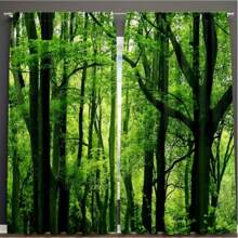 2 Stücke Waldvorhänge, grüne Bäume & Baumäste, Naturlandschaft, dekorativ für Schlafzimmer, Wohnzimmer, Gardinenschiene, Fensterbehandlung Vorhänge für Wohnzimmer, Küche Raumdekoration Wohnzimmerdekoration Küchendekoration Schlafzimmerdekoration