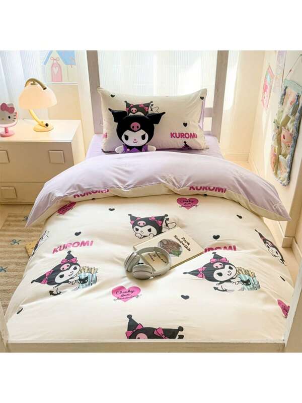 Sanrio Set di biancheria da letto Sanrio in stile semplice, 4 pezzi, copriletto, morbido e confortevole per dormitorio studentesco