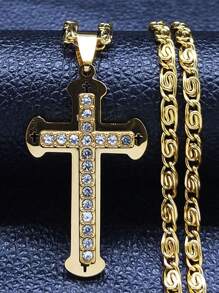 Christian Cross Pendant Necklace Gold Color Stainless Steel Catholic Men Chain - Necklace - View 3