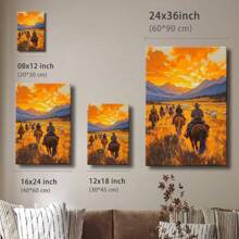 1pc Western Wall Art Framed Canvas Wall Art Poster Neutral People Riding Horses In A Field Wall Art For Living Room Bedroom Bathroom Kitchen Apartment Hotel, Artful Home Decoration - Framed, Vertical