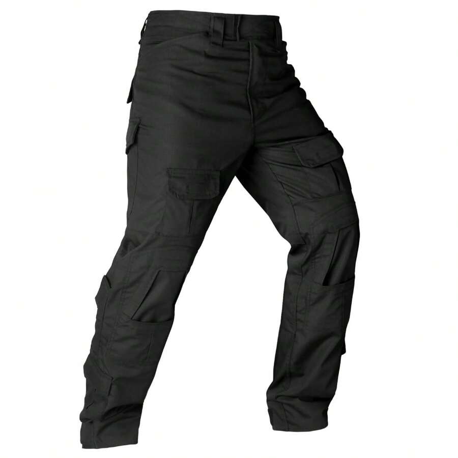 Men's Tactical Pants, Ripstop Camo Cargo Pants, Multi-Pocket Casual Work Pants - Black - View 1