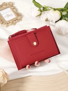 Cartera pequeña de mujer con cierre de cremallera, estilo billetera plegable delgada y ligera, de varios capas, con bolsillo para tarjetas de identificación, dinero y tarjetas de crédito, en color burdeos, rojo cereza, tinto, de estilo minimalista y moderno para regalo de aniversario, Navidad, San Valentín, cumpleaños, pareja, chica, señora, para la escuela o la universidad