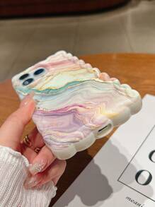 1pc Luxury Wavy Marble Painted Large Hole Braided Texture Phone Case Compatible With IPhone X/XR/11/12/13/14/15/16 Pro Max