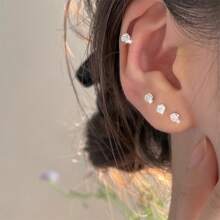 Mini Sparkling Rose Flower Rhinestone Earrings, Copper Alloy No Nickel Plating Jewelry, Hypoallergenic Small Studs, Sexy Minimalist Style, Comfortable Ear Post For Sleeping, Perfect For Daily Wear, No Need To Remove When Sleeping