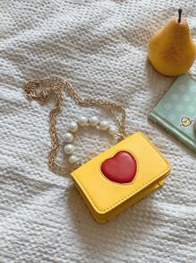 1pc Pu Magnetic Opening And Closing Square Bag Princess Style Exquisite Love Sweet Style Pearl Chain Crossbody Bag Cute Coin Purse Korean Style Versatile Shoulder Strap Casual Comfortable Smooth Long Versatile Suitable For Daily Shopping Travel Use - Heart Pearl Crossbody Bag - View 9