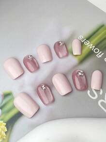 10 Stück/Set abnehmbare kurze quadratische Nägel, lila-rosa-Farbe, DIY Gel Nail Art Kit geeignet für Thanksgiving, Muttertag, Partys, Alltagsgebrauch, Urlaubsgeschenke, Geburtstagsgeschenke. Enthält: 1 Nagel Reinigungsstift, 1 Nagelfeile, 2 Jelly Gel Streifen
