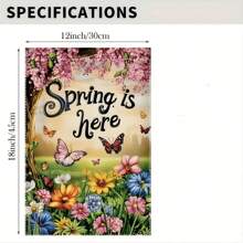 Charming Spring Garden Flag, 12.0x18.0 Inch, Double-Sided, Waterproof Polyester, Floral & Butterfly Design, Multipurpose Outdoor/Indoor Decor, No Electricity Needed