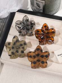 4 件装雏菊花、豹纹和玳瑁图案发夹、优雅迷你侧刘海发带配饰