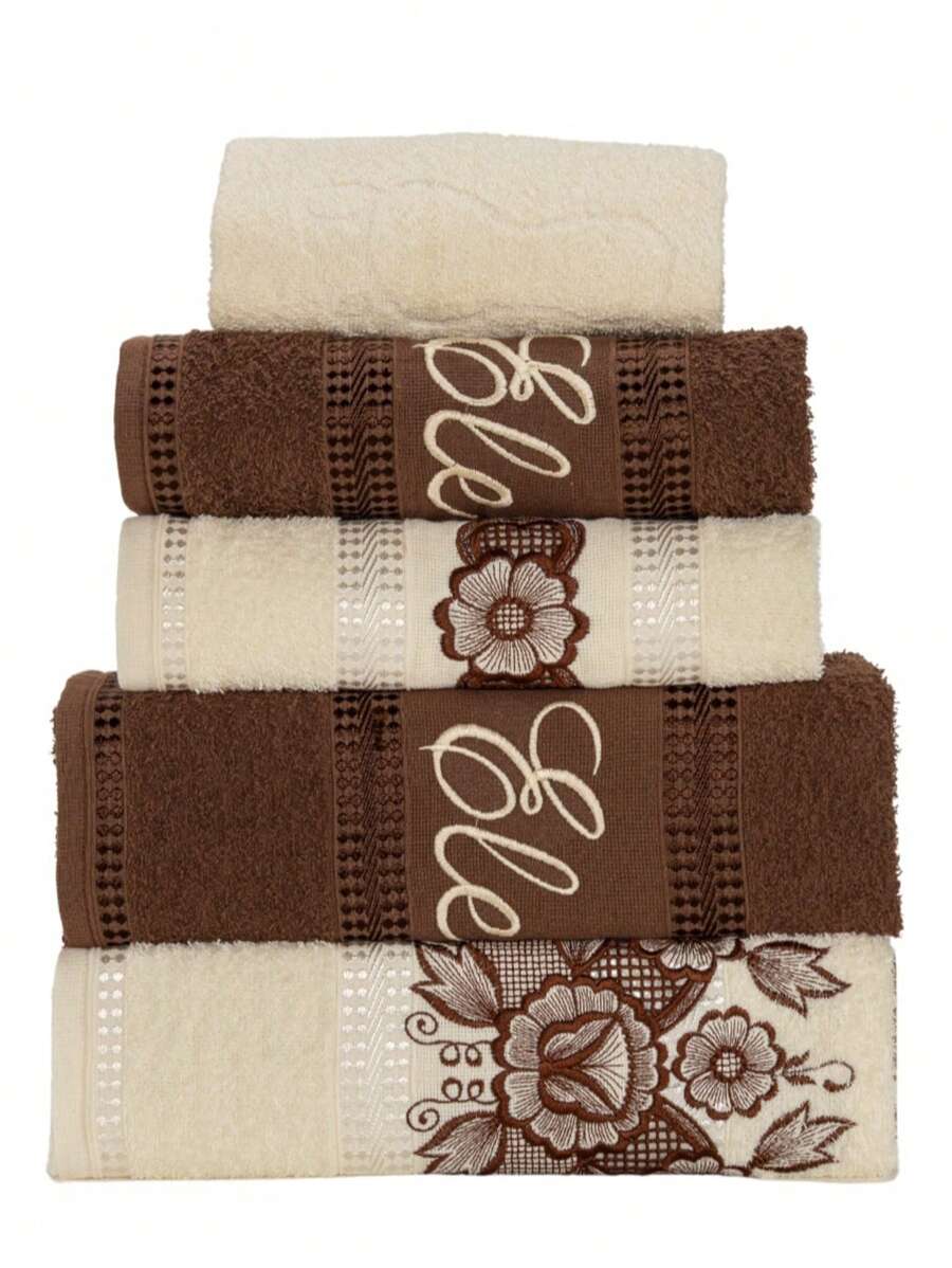 Richilieu Embroidered Terry Bath Towel Set 5 Pieces 100% COTTON - Rỉ Nâu - Xem 1