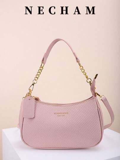 1 قطعة حقيبة كتف وتحت الإبط من جلد البولي يوريثان الناعم ، حقيبة متعددة الاستخدامات عالية الجودة، مريحة، مع سلسلة, باللون الأحادي، مناسبة للخروج والعمل والتسوق والمدرسة والمواصلات والمواعدة والهدايا النسائية والأعمال