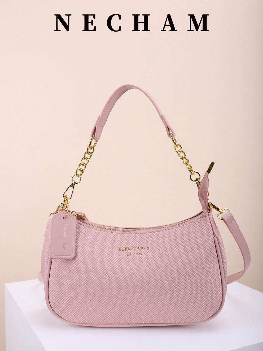 1 件 PU 皮革软肩腋下包，高品质休闲百搭链条肩带斜挎包，纯色休闲日常使用包，适合外出、工作、购物、上学、通勤、约会和女士礼物、商务通勤