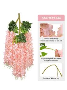 1/6 piezas Flores colgantes de glicinia, guirnalda de flores de glicinia rosa para decoración de arco de recepción de boda, fiesta de hadas al aire libre, hogar, regalos de cumpleaños, decoración interior y exterior, florero, decoración, regalo, boda, artículos de boda, decoración de boda, decoraciones artificiales para 4 estaciones, puerta, hotel, restaurante, sala de estar, dormitorio, cocina, jardín, rosa, rosa decorativa, estilo decorativo, decoración de jardín, planta exterior, jardinería, flores artificiales