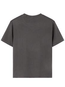 男童倒三角迷彩字母印花圆领短袖T恤，新款夏季休闲上衣，帅气男童T恤 - 深灰色 - 查看 5