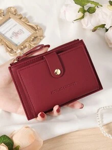 Cartera pequeña de mujer con cierre de cremallera, estilo billetera plegable delgada y ligera, de varios capas, con bolsillo para tarjetas de identificación, dinero y tarjetas de crédito, en color burdeos, rojo cereza, tinto, de estilo minimalista y moderno para regalo de aniversario, Navidad, San Valentín, cumpleaños, pareja, chica, señora, para la escuela o la universidad