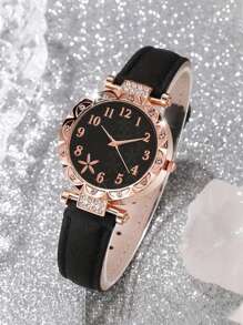 2 件/1 套时尚水钻数字刻度花朵丝网石英表盘手链不锈钢带心形手链套装适合日常佩戴周年纪念礼物、妈妈礼物、毕业礼物、生日礼物、女孩礼物