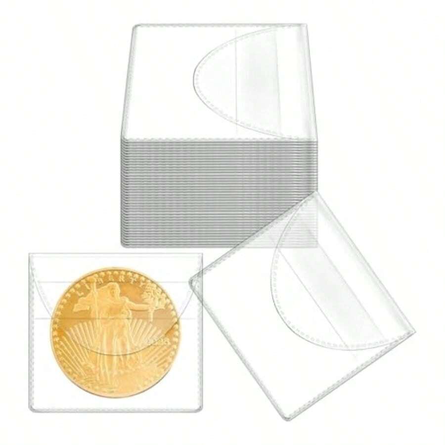 20 Stücke Einzelpackung Münz-Flip-Münzhalter-Clip, klarer PVC-Münzschutz, Einzelplastik-Münzclip, Münzschutztasche, für Münzen, Schmuck, Kleinteile