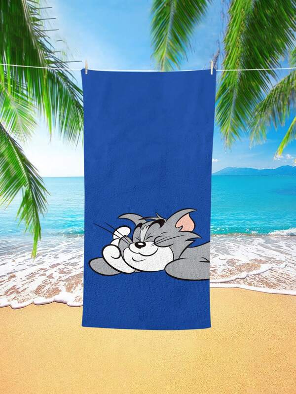 TOM AND JERRY. 1 stuk Cartoon Tom & Jerry strandhanddoek met print, zacht en comfortabel voor dagelijks gebruik thuis, badkamer, kinderen en volwassenen, zwem-/badhanddoek, strandbenodigdheden