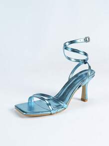 Giày cao gót quai mắt cá chân màu xanh bạc hà dành cho nữ, thời trang mùa hè, hàng mới về - Màu xanh bạc hà - Xem 3