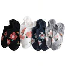 5 Pairs Women's New Arrival Floral Flat Socks, Ins Style Low Vamp Design With Cartoon Pattern, Boat Socks, No Show Socks Style, Spring/Summer - Multicolor - View 8