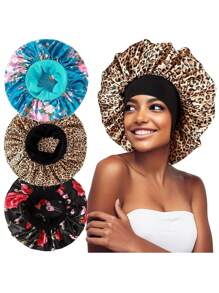 3入組實色舒適家居用帽：化療帽，女士護髮帽，緞面睡眠帽 - 鬆緊帶睡眠帽，時尚緞面睡眠帽，夜間睡眠帽，優雅如絲緞實色睡眠帽，輕盈柔軟睡眠帽，女士彈性浴帽