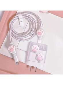 Juego de 5 protectores de cable de datos y cargador con diseño de pata de gato rosa lindo, un regalo ideal para el Día de la Mujer - Rosa - Ver 5