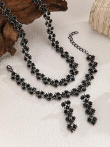 4pcs/Set Luxury White Crystal Earrings, Necklace, Bracelet Jewelry Set For Women, Wedding