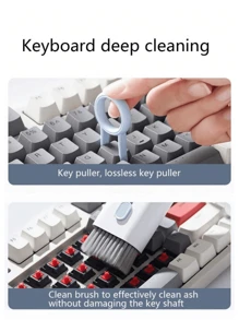 清洁套装、电脑键盘刷、耳机清洁笔、屏幕清洁喷雾瓶套装、多功能工具、带收纳盒的键帽开关拔出器 - 7合一清潔刷粉紅色 - 查看 6