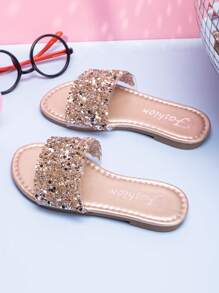 女孩的梦幻必备品！银色缎面鞋底，闪亮亮片一脚蹬拖鞋，时尚又舒适 - 香檳色 - 查看 2