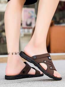 2025 New Summer Men's Brown Leather Sandals, Driving Wear-Resistant Non-Slip Beach Slippers