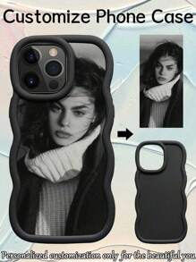 1pc Customized DIY Pattern Photo Phone Case Compatible With Apple 16 15 14 13 12 11 Plus Pro Max Pro, Macaroon Black Shockproof Protective Cover, Suitable As Easter + Eid Al-Fitr Birthday Gift Or Holiday Commemorative Gift For Family/Friends/Girlfriend/Couples - Hot Pink - View 1