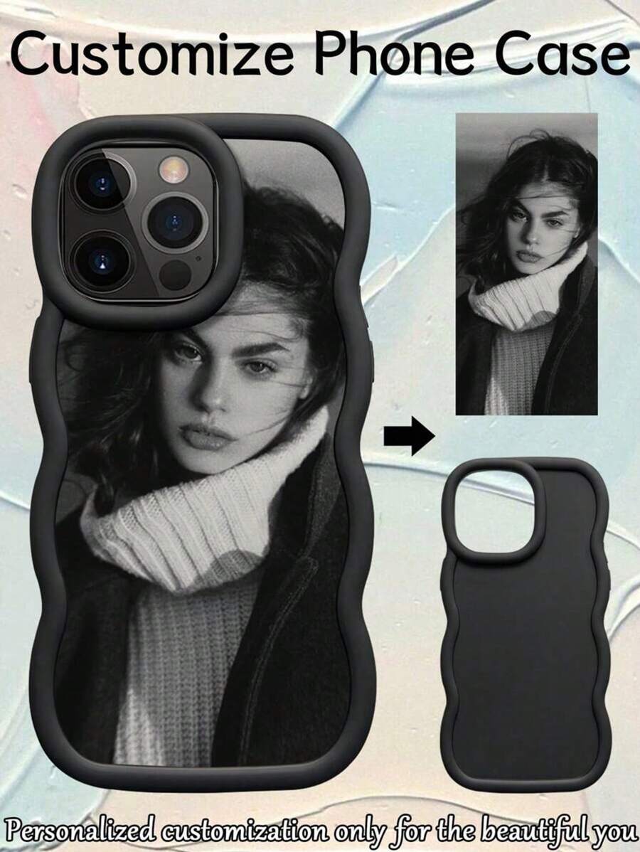 1pc Customized DIY Pattern Photo Phone Case Compatible With Apple 16 15 14 13 12 11 Plus Pro Max Pro, Macaroon Black Shockproof Protective Cover, Suitable As Easter + Eid Al-Fitr Birthday Gift Or Holiday Commemorative Gift For Family/Friends/Girlfriend/Couples - Hot Pink - View 1