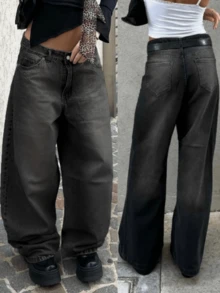 MYOURSA High Rise Streetwear School Outfits Y2k Baggy Wide Leg Jeans For Women