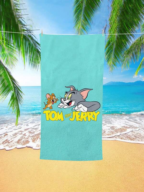 TOM AND JERRY. 1st Cartoon Tom & Jerry strandlaken met zeepatroonprint, zacht en comfortabel voor thuis, badkamer, kinderen en volwassenen, zwemmen