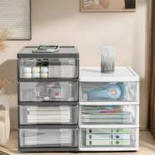 2-6 Layers Small Desktop Storage Box With Drawer, Elevated Desk Organizer, Office Storage Cabinet Made Of Plastic For Stationery At Home