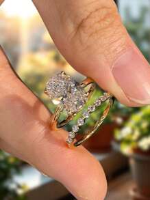 2pcs Set S925&925 Sterling Silver 2ct Oval Shape Set Elegant For Women Dating Party Ring Anniversary Occasion Exquisite Women's Jewelry Gift - Ring Set - View 6