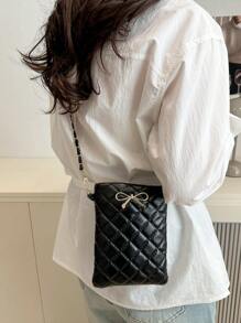 Mini Fashion Solid Color Quilted Small Bag With Diamond Grid Bow Hardware Decoration Chain Crossbody Bag, Suitable For Shopping, Wallet, Shopping, Young Women, College Students, Newcomers, And White Collars. They Are Very Suitable For Offices, Universities, Work, Business, Commuting, Outdoor Activities, Travel, And Outings
