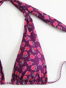 LUCKY HOLIDAY Conjunto de bikini con diseño vintage, cuello de halter y cordones, traje de baño sexy y de moda para damas