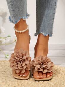 New Plus Size Women Casual Cute Floral Open Toe Flat Sandals Comfy Slip On Beach Slippers