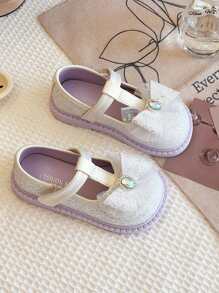 1 paire de chaussures plates beiges pour bébé, chaussures confortables en crochet et boucle pour filles, chaussures de style fée de mode pour enfants, été